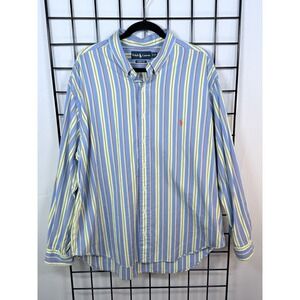Vtg Ralph‎ Lauren L/S Button Down Shirt Mens 2XB Blue Yellow Striped Classic Fit